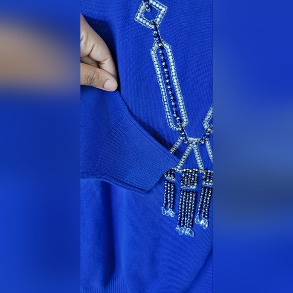 Bob Mackie royal blue long sleeve beaded sweater size medium - Picture 2 of 8
